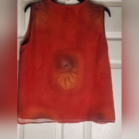 Vtg IFI Orange Mlticlrd P/L Shrtslv Slvless Women’s Top & Shirt - Picture 13 of 13